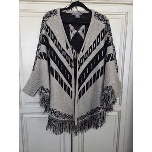 Kate & Mallory Southwest Fringed Poncho Cardigan Women's Xl Classy Boho Layering